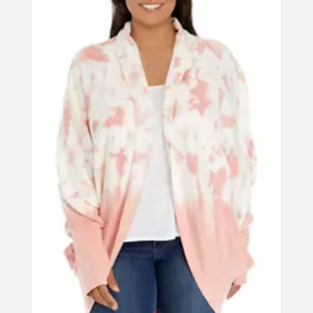 Wonderly Tie Die Waffle Women 2X Coccon  Cardigan Dolman Sleeve